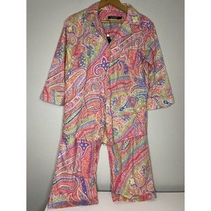 Lauren Ralph Lauren LRL Womens Small Capri Pajama Set Pink Paisley Button Up Top